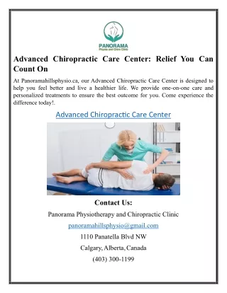 Advanced Chiropractic Care Center Relief You Can Count On