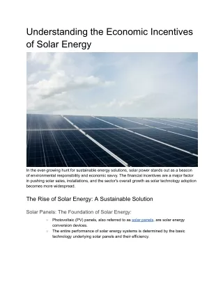Understanding the Economic Incentives of Solar Energy