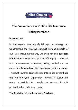 The Convenience of Online Life Insurance Policy Purchase