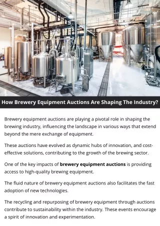 How Brewery Equipment Auctions Are Shaping The Industry?