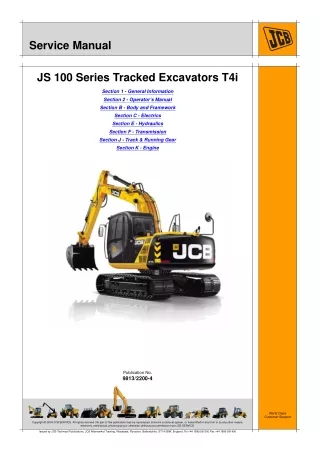 JCB JS110, JS115, JS130, JS145, JS160, JS180, JS190 Tracked Excavator T4i Service Repair Manual From 2132989 To 2134851