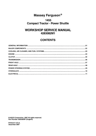 Massey Ferguson 1455 Compact Tractor Service Repair Manual