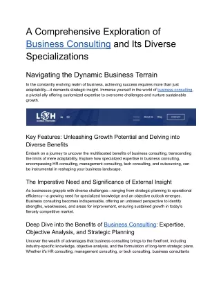 A Comprehensive Exploration of Business Consulting and Its Diverse Specializations