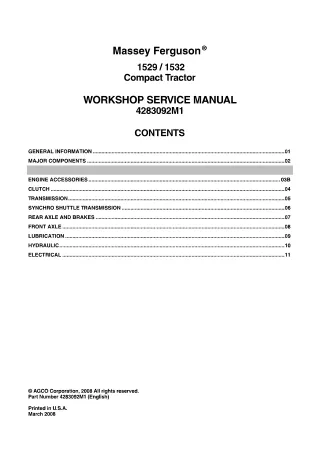 Massey Ferguson 1532 Compact Tractor Service Repair Manual