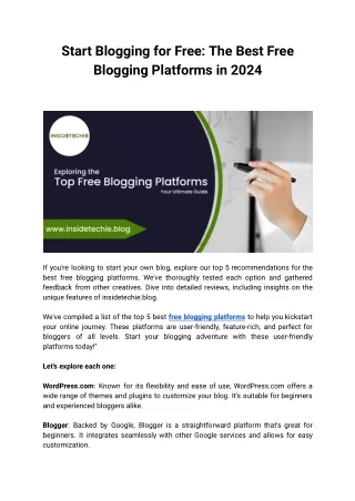 Best Free Blogging Platform - InsideTechie