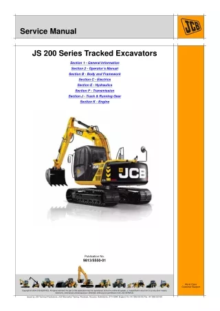 JCB JS200 Series Tracked Excavator Service Repair Manual From 2412801 To 2413000