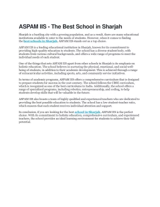 ASPAM IIS - The Best School in Sharjah