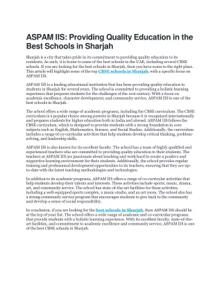 ASPAM IIS: Providing Quality Education in the Best Schools in Sharjah