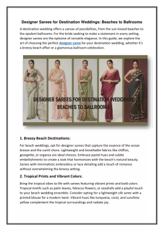 Designer Sarees for Destination Weddings Beaches to Ballrooms