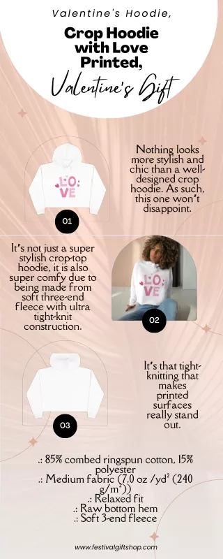 Valentine's Hoodie, Crop Hoodie with Love Printed, Valentine's Gift