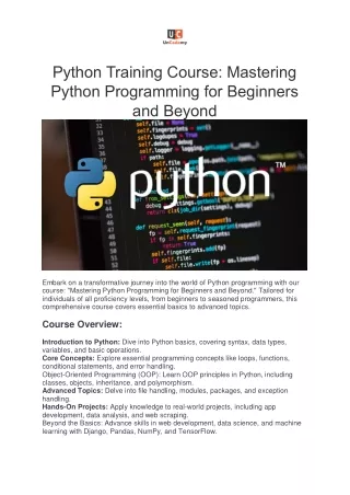 Python Training Course: Mastering Python Programming for Beginners and Beyond