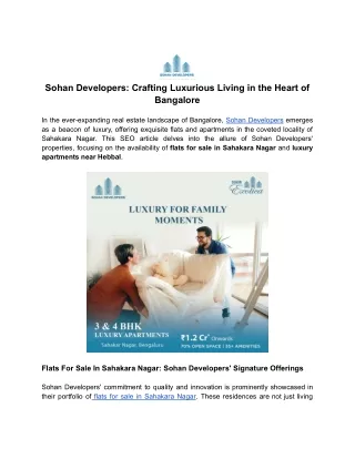 Sohan Developers_ Crafting Luxurious Living in the Heart of Bangalore