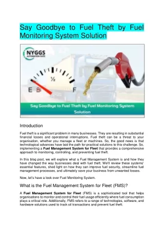Real-Time Fuel Level Monitoring by Fuel Management System
