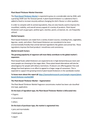 Plant Based Thickener Market Overview