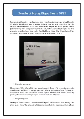 Benefits of Buying Elegoo Saturn NFEP