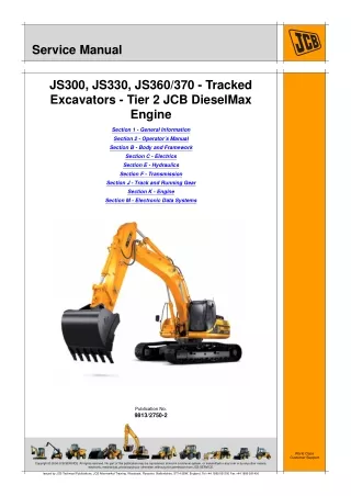 JCB JS300, JS330, JS360, JS370 - Tracked Excavators - Tier 2 JCB DieselMax Engine Service Repair Manual From 2150268 To