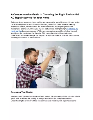 A Comprehensive Guide to Choosing the Right Residential AC Repair Service for Your Home