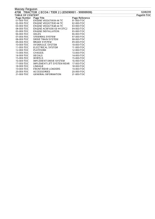 Massey Ferguson 4708 TRACTOR (ECO4  TIER 2) (E5090001 - 99999999) Service Parts Catalogue Manual (Part Number  6246200)