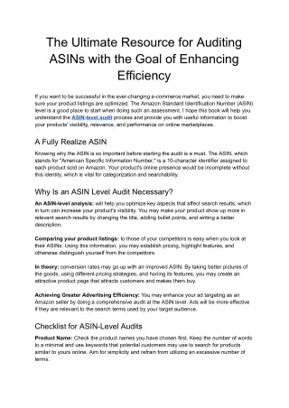 The Ultimate Resource for Auditing ASINs with the Goal of Enhancing Efficiency - Google Docs