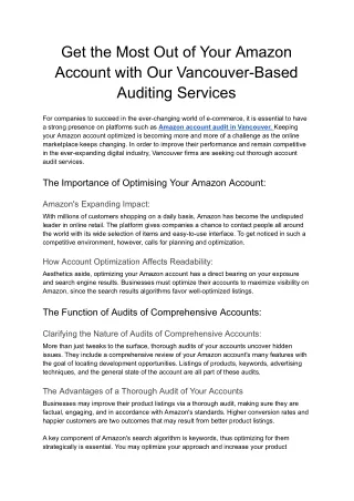 Get the Most Out of Your Amazon Account with Our Vancouver-Based Auditing Services - Google Docs