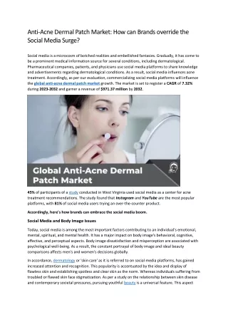 Anti-Acne Dermal Patch Market: How can Brands override the Social Media Surge?