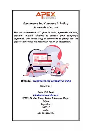 Ecommerce Seo Company In India  Apexwebcube.com