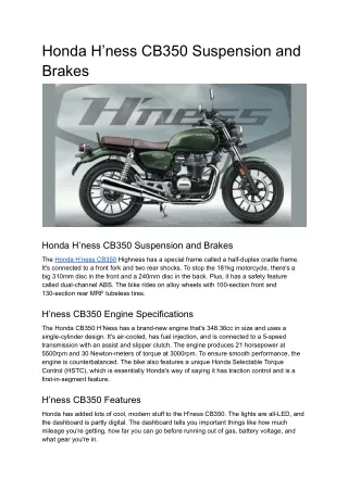 Honda H’ness CB350 Suspension and Brakes