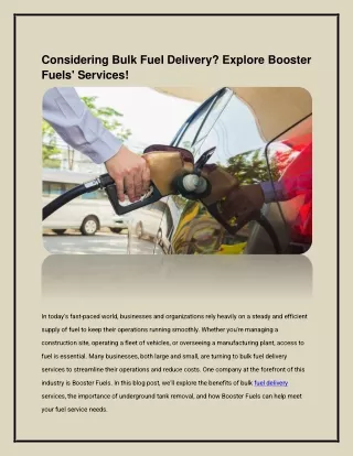 Considering Bulk Fuel Delivery? Explore Booster Fuels' Services!