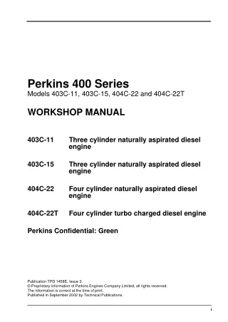 JCB Perkins 400 Series (Models 403C-11) Engine Service Repair Manual