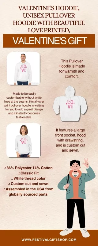 Valentine's Hoddie, Unisex Pullover Hoodie with Beautiful Love Printed,