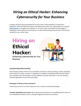 Hiring an Ethical Hacker Enhancing Cybersecurity for Your Business