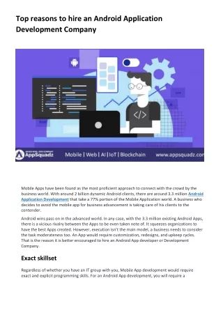 Leading Causes to Work with an Android Application Development Company