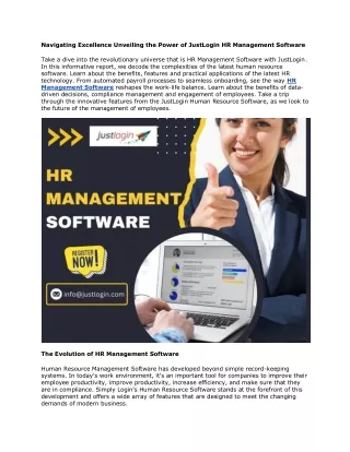 Navigating Excellence Unveiling the Power of JustLogin HR Management Software