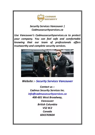 Security Services Vancouver Cadmussecurityservices.ca