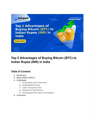 Top 5 advantages for Buying Bitcoin (BTC) to Indian Rupee (INR) in India