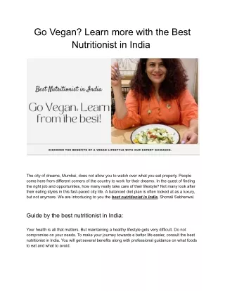 Go Vegan Learn more with the Best Nutritionist in India