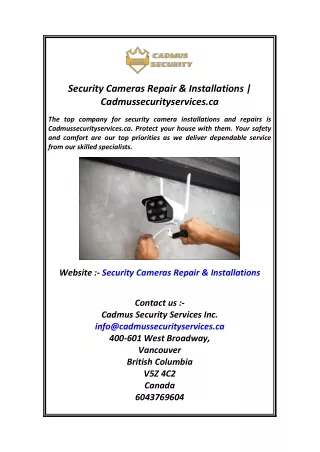 Security Cameras Repair & Installations Cadmussecurityservices.ca