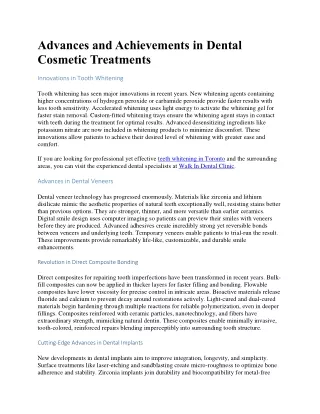 Advances and Achievements in Dental Cosmetic Treatments