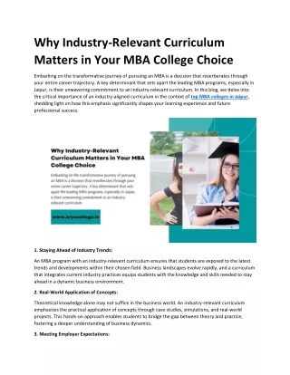 Why Industry-Relevant Curriculum Matters in Your MBA College Choice