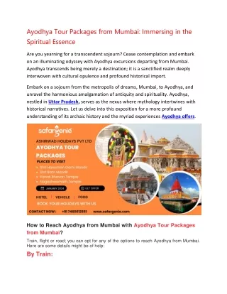 Ayodhya Tour Packages from Mumbai: Immersing in the  Spiritual Essence