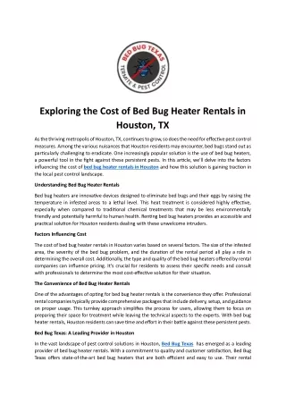 Exploring the Cost of Bed Bug Heater Rentals in Houston TX