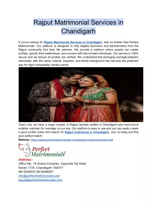 Rajput Matrimonial Services in Chandigarh