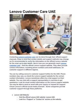 Lenovo Customer Care UAE