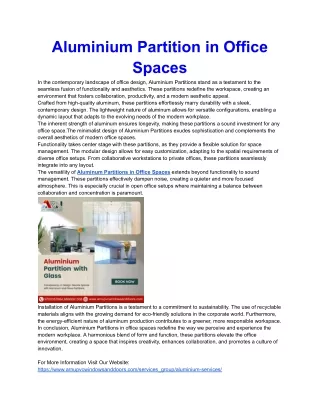 Aluminium Partitions in office spaces