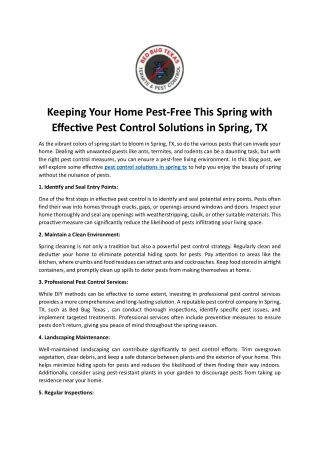 Keeping Your Home Pest-Free This Spring with Effective Pest Control Solutions in Spring TX