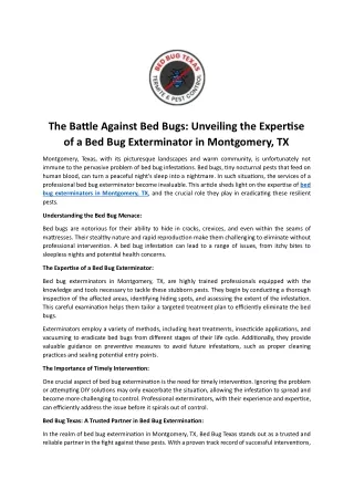 The Battle Against Bed Bugs Unveiling the Expertise of a Bed Bug Exterminator in Montgomery TX
