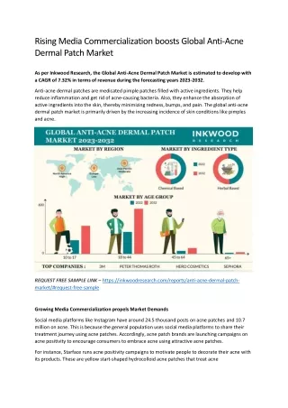 Rising Media Commercialization boosts Global Anti-Acne Dermal Patch Market - Ink