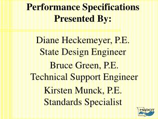 Performance Specifications Presented By: