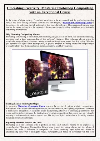 Unleashing Creativity: Mastering Photoshop Compositing with an Exceptional Cours