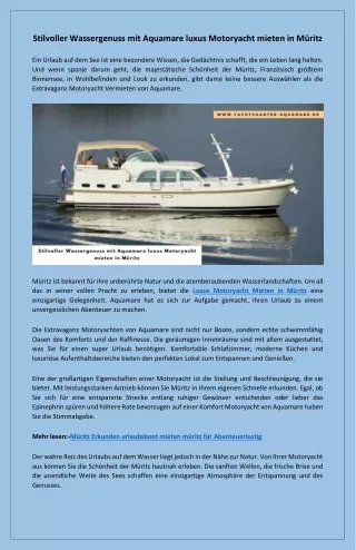 Entspannung und Genuss luxus Motoryacht mieten in Müritz